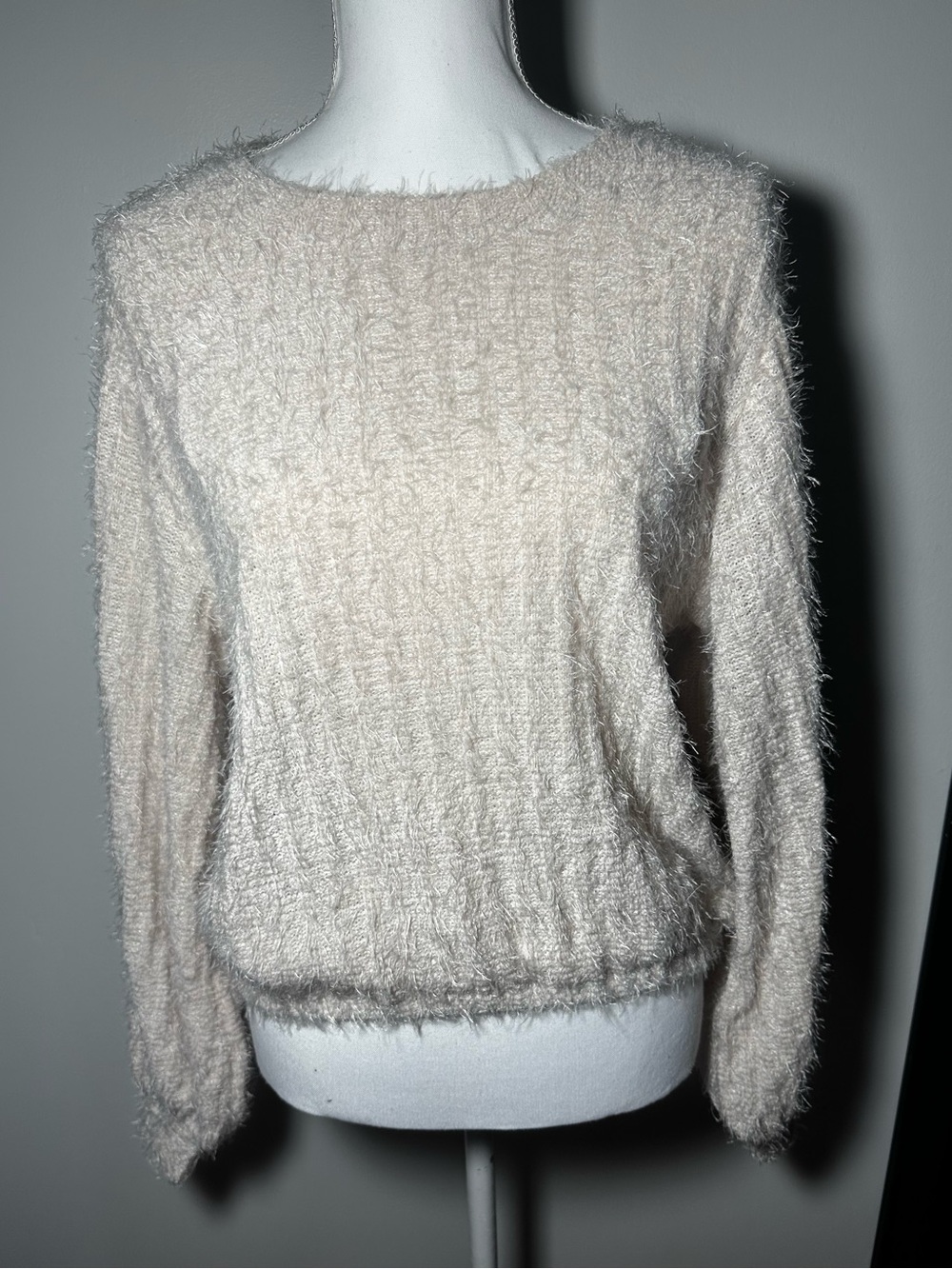 For The Republix Cozy Fuzzy Crewneck Sweater - Creamy White in Large